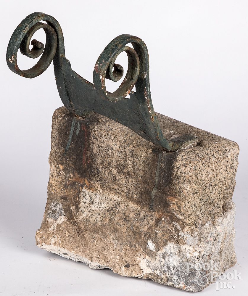 Appraisal: Wrought iron boot scraper th c Wrought iron boot scraper