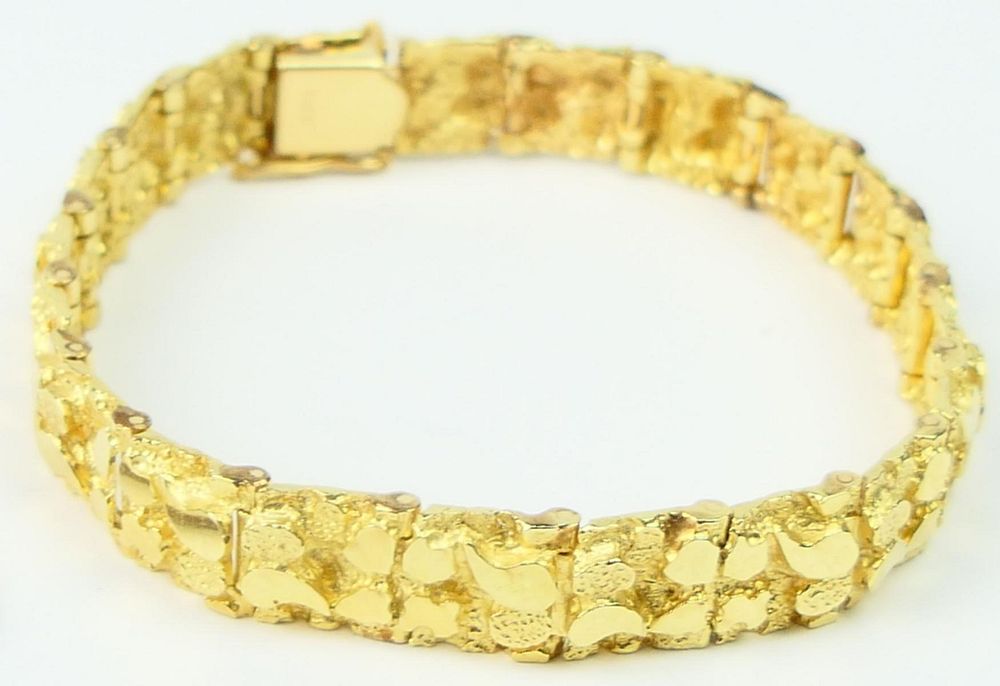 Appraisal: FABULOUS GENTS HEAVY KT Y GOLD NUGGET BRACELET Measures long