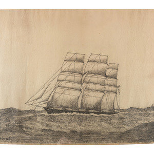 Appraisal: American School th Century Ship at Sea charcoal on paper