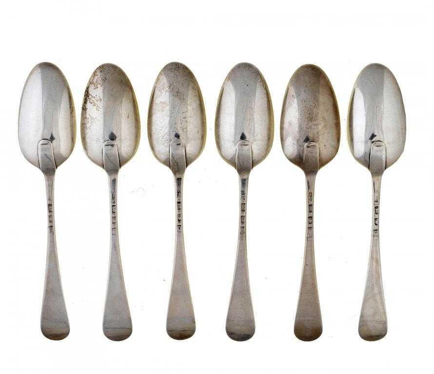 Appraisal: A SET OF SIX GEORGE II TABLESPOONS Hanoverian pattern by