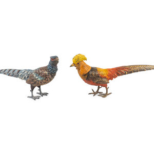 Appraisal: A Pair of Austrian Cold Painted Bronze Pheasants Height x