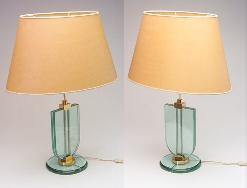 Appraisal: FONTANA ARTE Pair of table lamps of U-shaped green-tinted glass