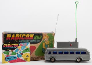 Appraisal: Radicon Remote-Controlled Bus with Box Japan Modern Toys s Gray-bodied