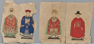 Appraisal: Loose Painting Fragments Depicting Portraits of Eight Nobles China torn