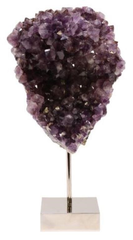 Appraisal: Amethyst cluster Brazil mounted on polished nickel base mineral approx