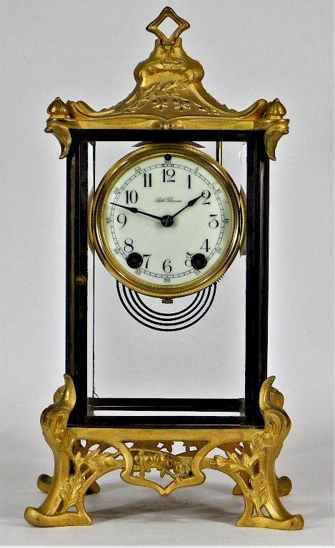 Appraisal: Seth Thomas Art Nouveau Gilt Brass Regulator Clock United States