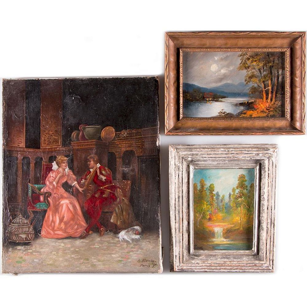 Appraisal: Three decorative oil paintings Artist A Blanco unsigned and illegible