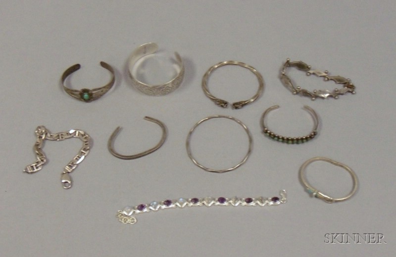 Appraisal: Ten Mostly Silver Bracelets