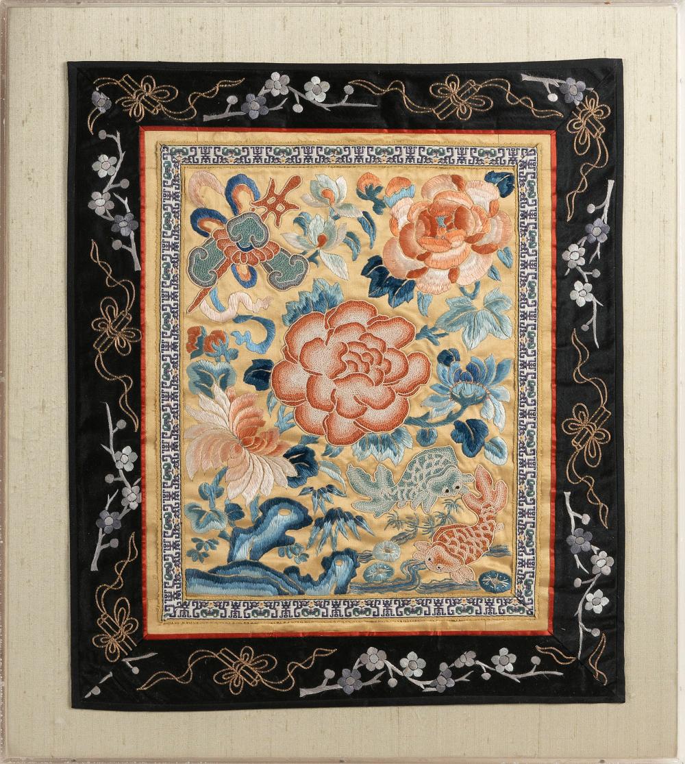 Appraisal: CHINESE SILK NEEDLEWORK PANEL LATE TH CENTURY X FRAMED X