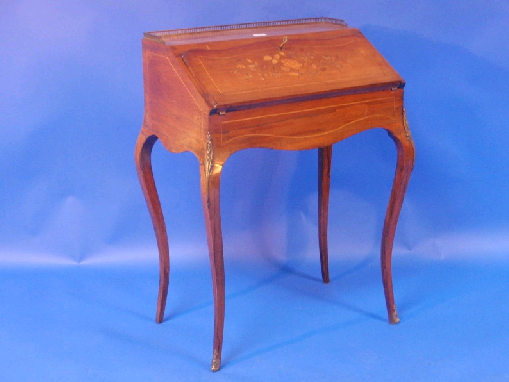 Appraisal: A mid thC French rosewood bureau-de-dame with gallery top shaped