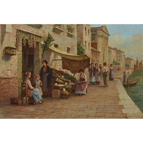 Appraisal: Arthur Trevor Haddon - MARKET VENDORS SELLING VEGETABLES CONTINENTAL TOWN