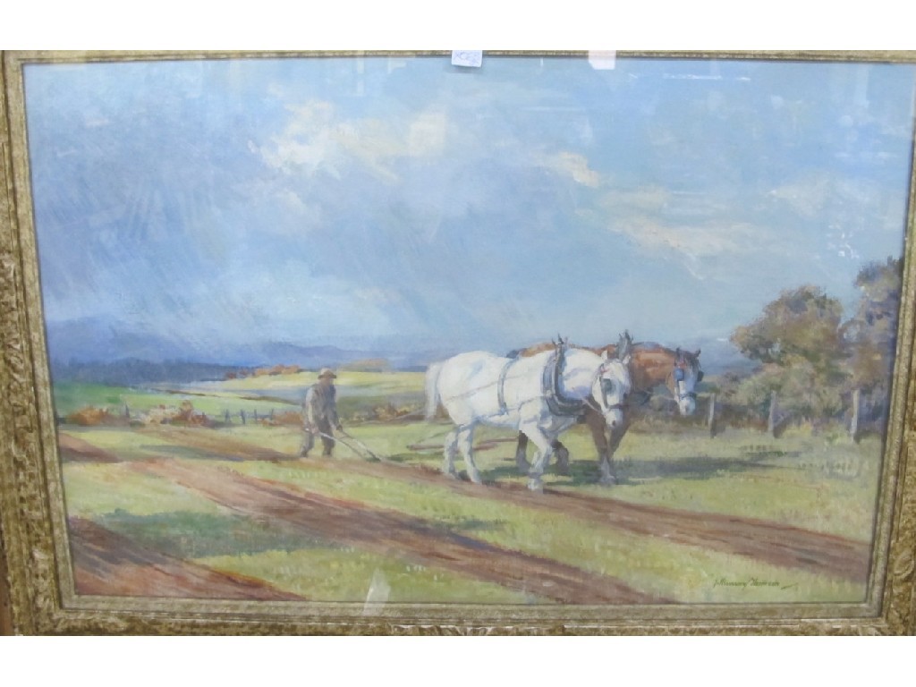 Appraisal: J MURRAY THOMSON Oil on canvas 'Autumn Ploughing Perthshire' signed