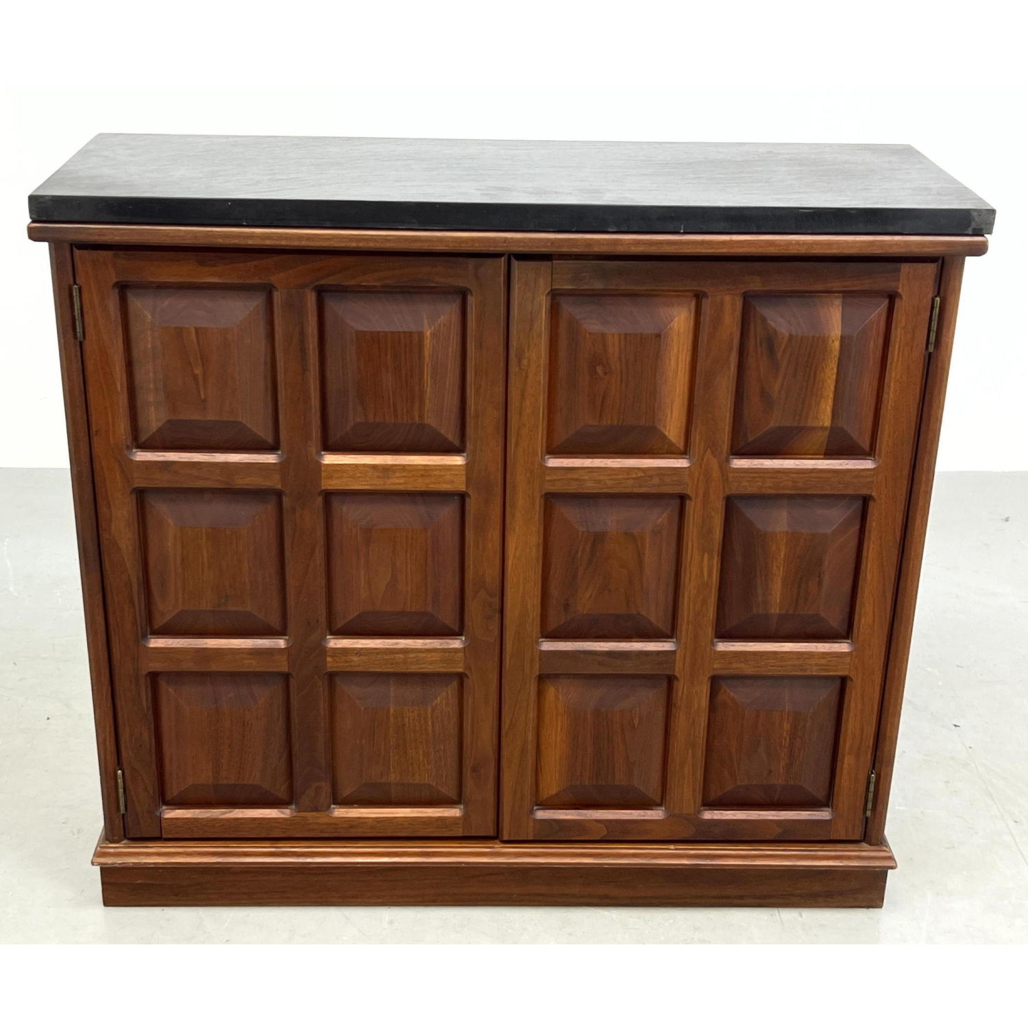 Appraisal: Walnut Two Door Cabinet Faceted Panels with Mullion Details Faux