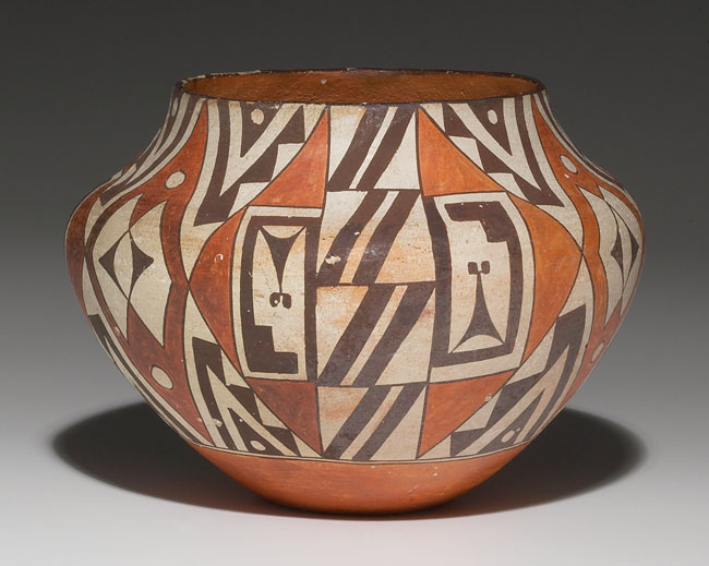 Appraisal: Acoma olla painted designs in black and red signed Mayie