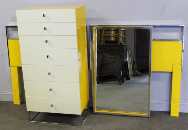 Appraisal: Midcentury Lacquered Bedroom Set Includes a tall chest a single