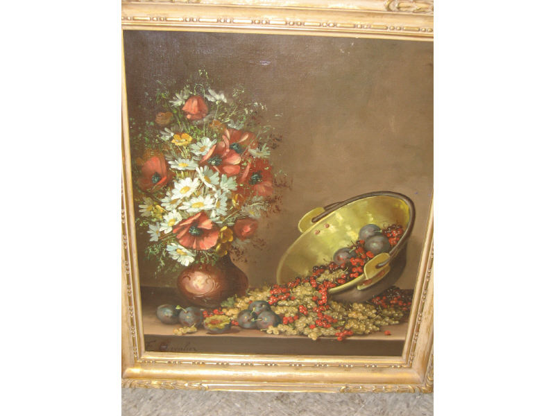 Appraisal: F CHEVALIEZ FRENCH Still life with flowers and fruit on