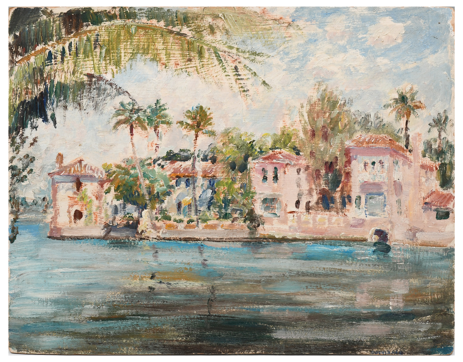 Appraisal: TWO-SIDED FLORIDA PAINTING Florida Gated Estate on one side and