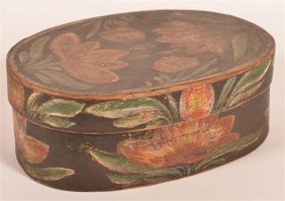 Appraisal: Polychrome Decorated Bentwood Ribbon Box Attributed to Heinrich Bucher Reading