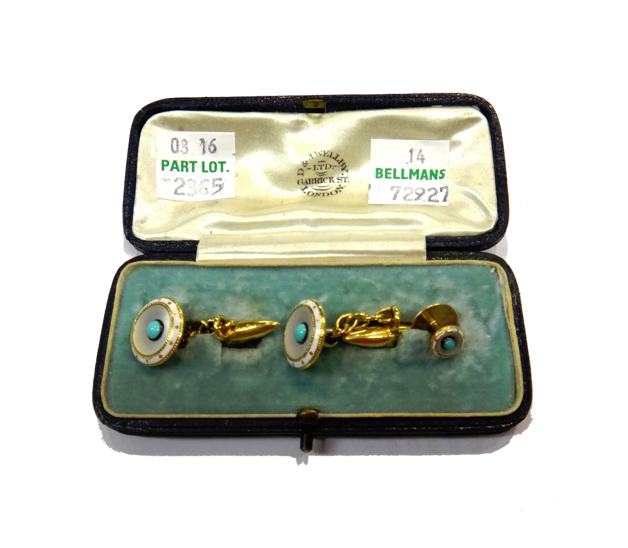 Appraisal: A pair of gold cufflinks and a single matching dress