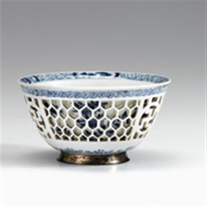 Appraisal: Unusual Chinese blue underglazed and reticulated bowl kangxi period Later