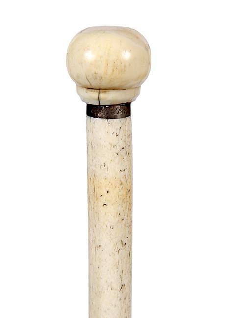 Appraisal: Nautical Whale Bone Cane Ca - - Whale's tooth handle