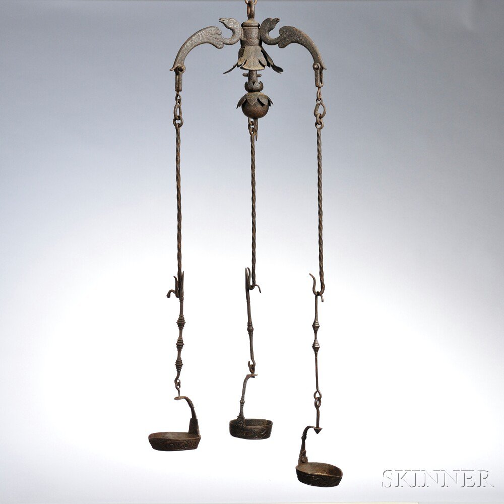 Appraisal: Wrought Iron Hanging Light England or Continental possibly th century