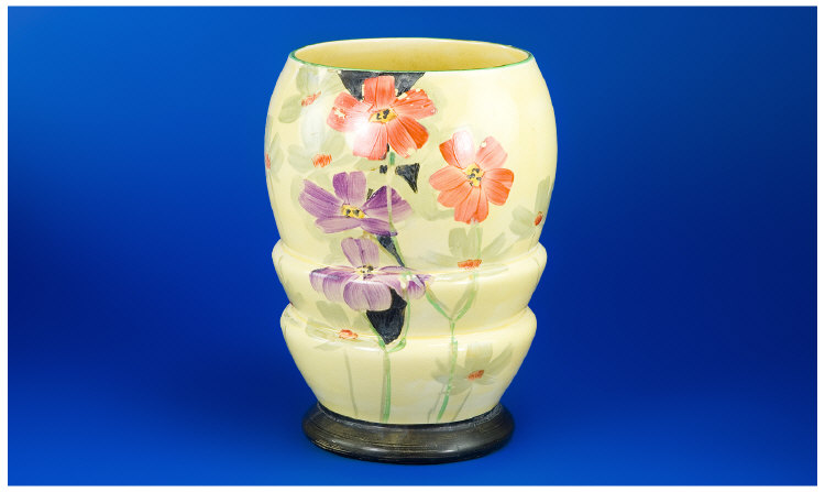 Appraisal: Myott Vase Floral Pattern on yellow ground with black painted