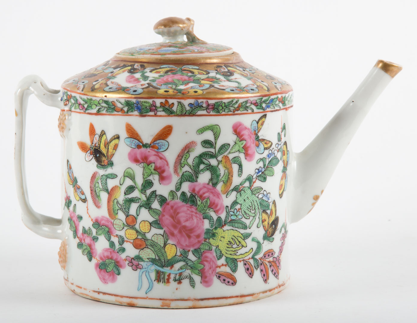 Appraisal: Chinese Export Famille Rose drum-form teapot mid- th century floral