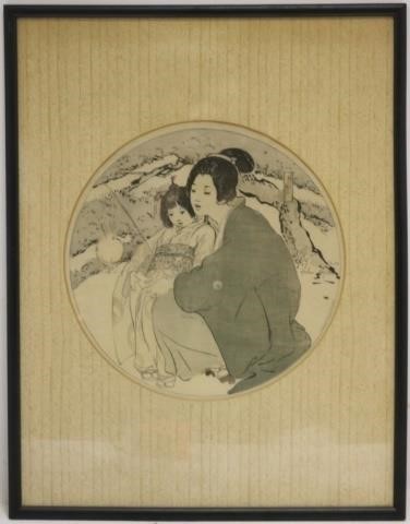 Appraisal: HELEN HYDE - WOODBLOCK PRINT DEPICTINGA WOMAN AND CHILD SIGNED