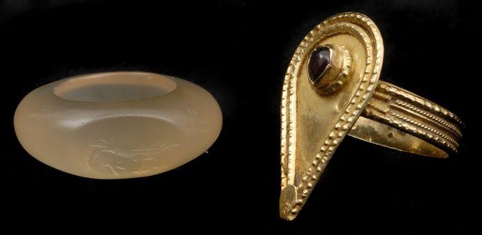 Appraisal: PARTHIAN-STYLE RING WITH INCISED BIRD Together with a Persian-style ring