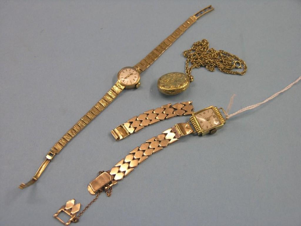 Appraisal: A lady's ct gold wristwatch on yellow metal strap strap