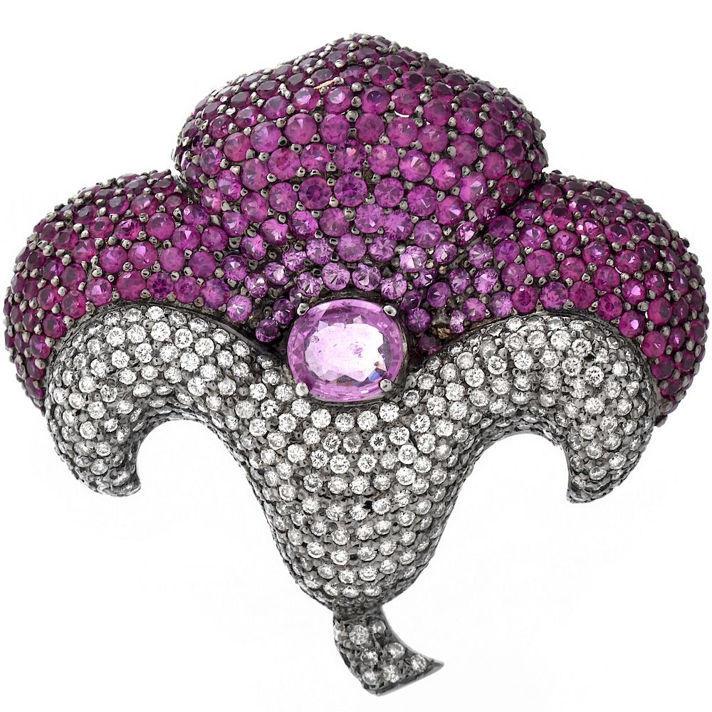 Appraisal: Sapphire Diamond and K Brooch Carat Pink Sapphire Carat Pave