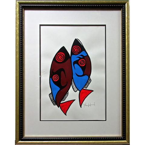 Appraisal: JOHN ERIC LAFORD NATIVE CANADIAN - UNTITLED TWO FISHES ACRYLIC