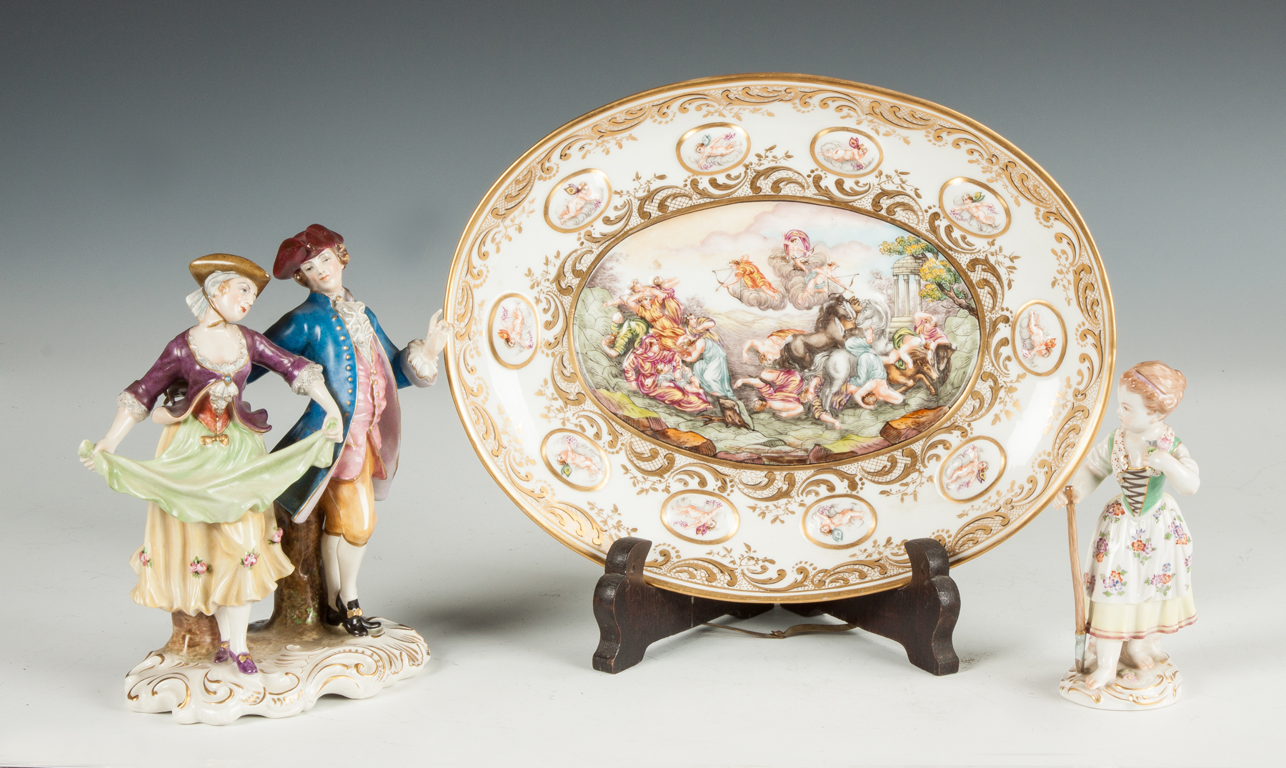 Appraisal: Capodimonte Porcelain Figural Group Plate Meissen Figurine Late th cent