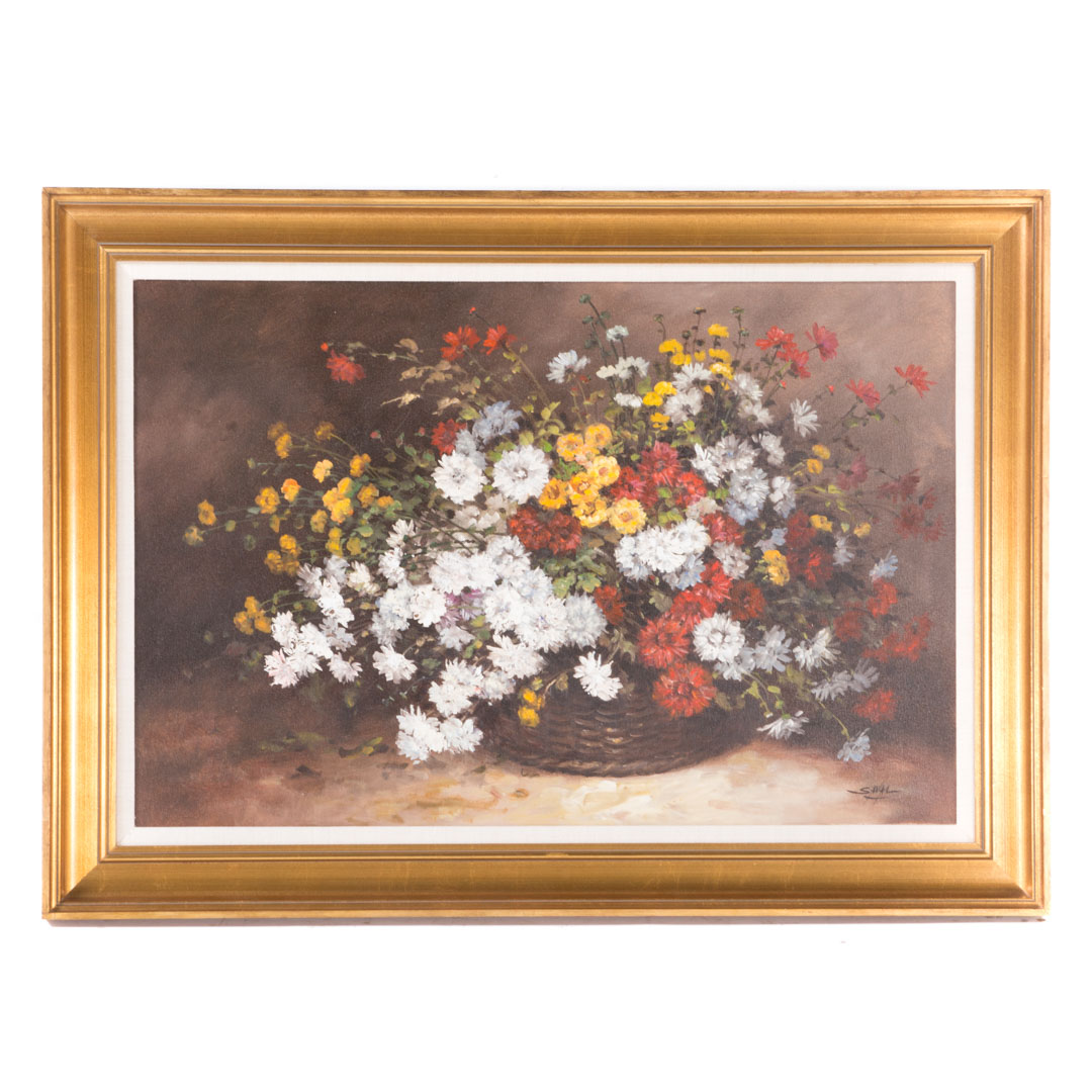 Appraisal: Alex Saval Floral Still Life oil on canvas Romanian b