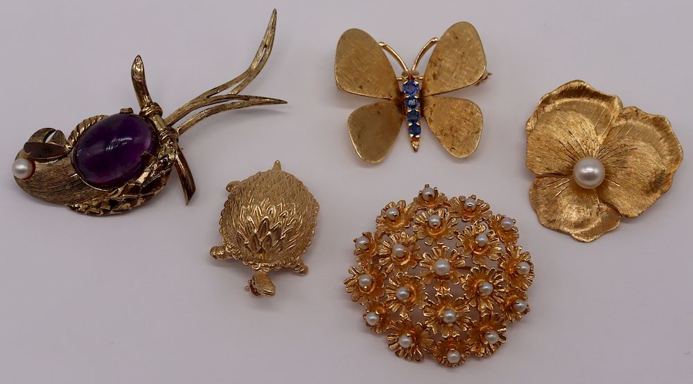 Appraisal: JEWELRY Assorted Gold and Silver Brooches Includes a kt yellow