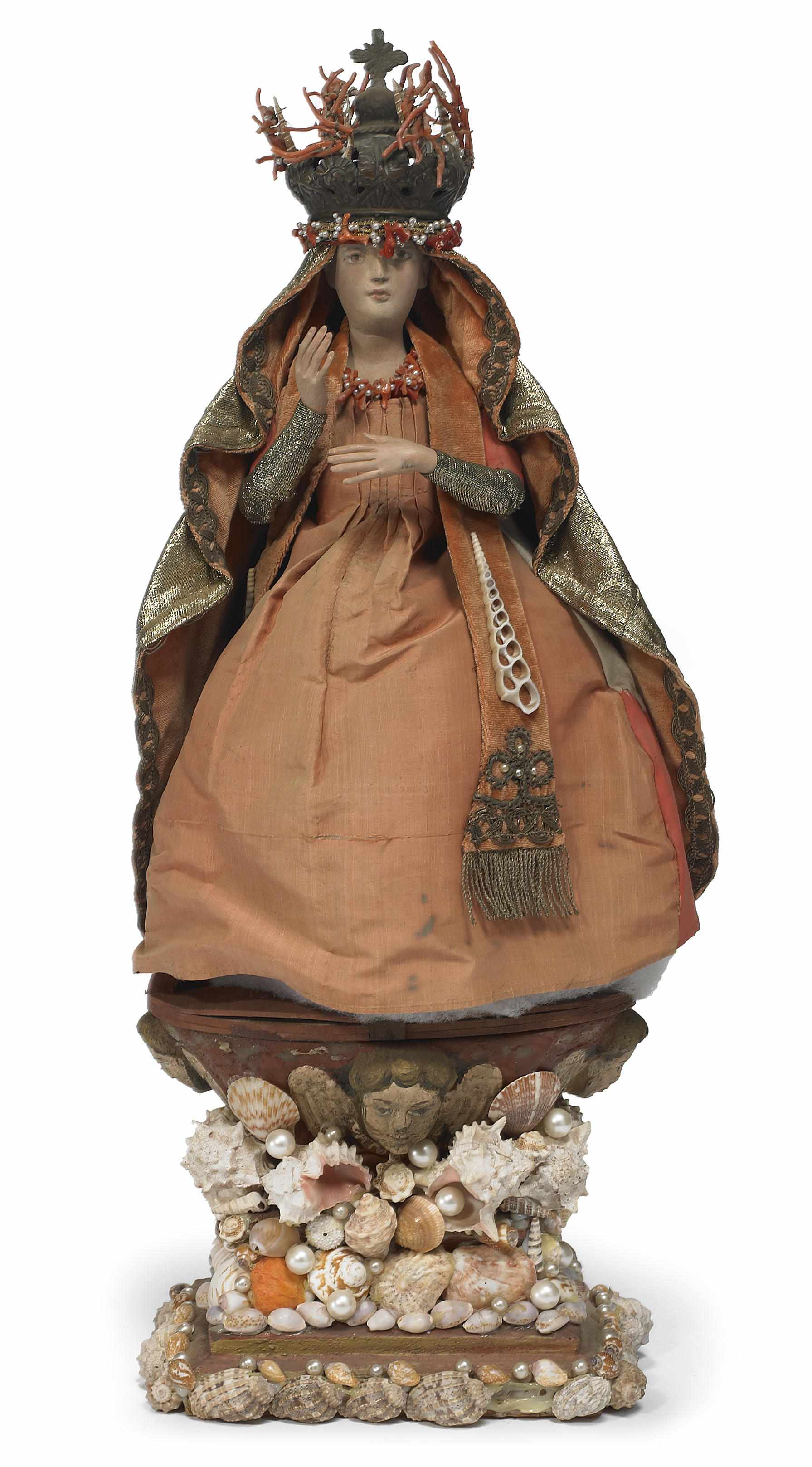 Appraisal: A Spanish Colonial Madonna later dressed and embellished by Tony