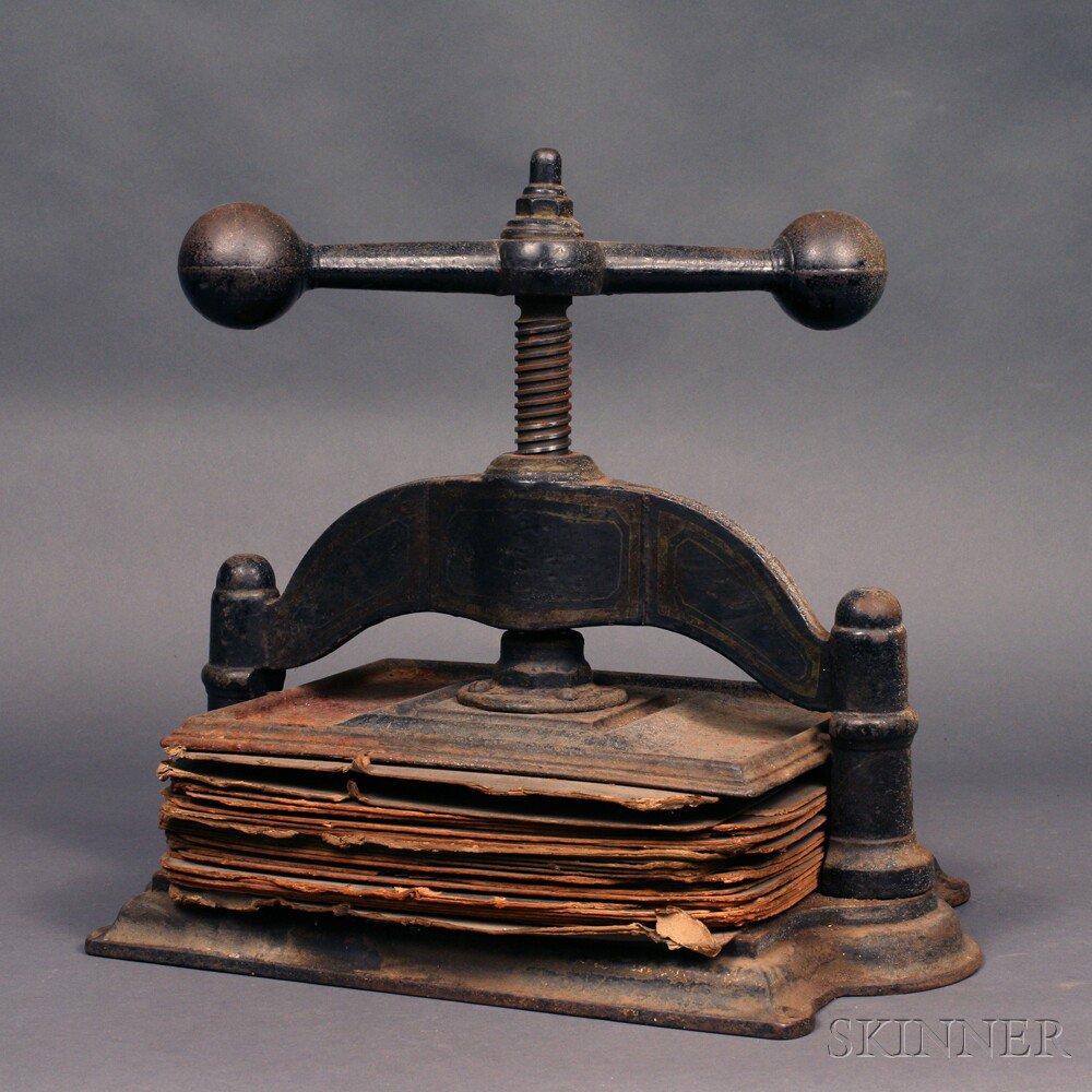 Appraisal: th Century Cast Iron Book Press with traces of pinstriping