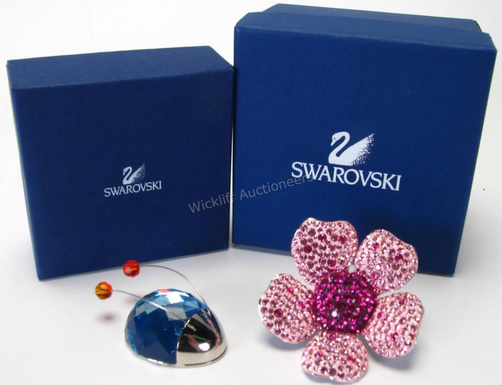 Appraisal: Swarovski Crystal Cardholder and Flower data bug cardholder with blue