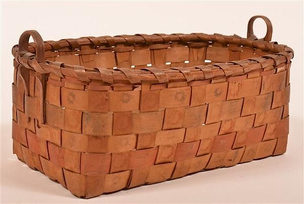 Appraisal: Woven Ash Splint Rectangular Basket Woven Ash Splint Rectangular Basket