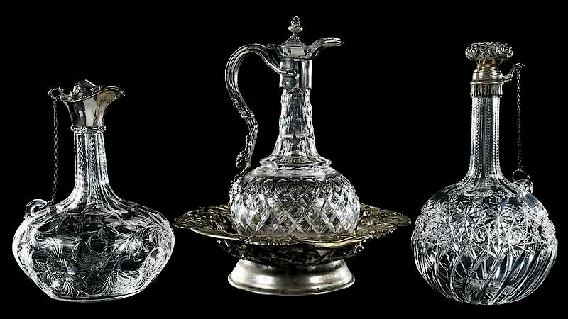 Appraisal: Three Cut Glass Flip Top Decanters J Hoare one Rock