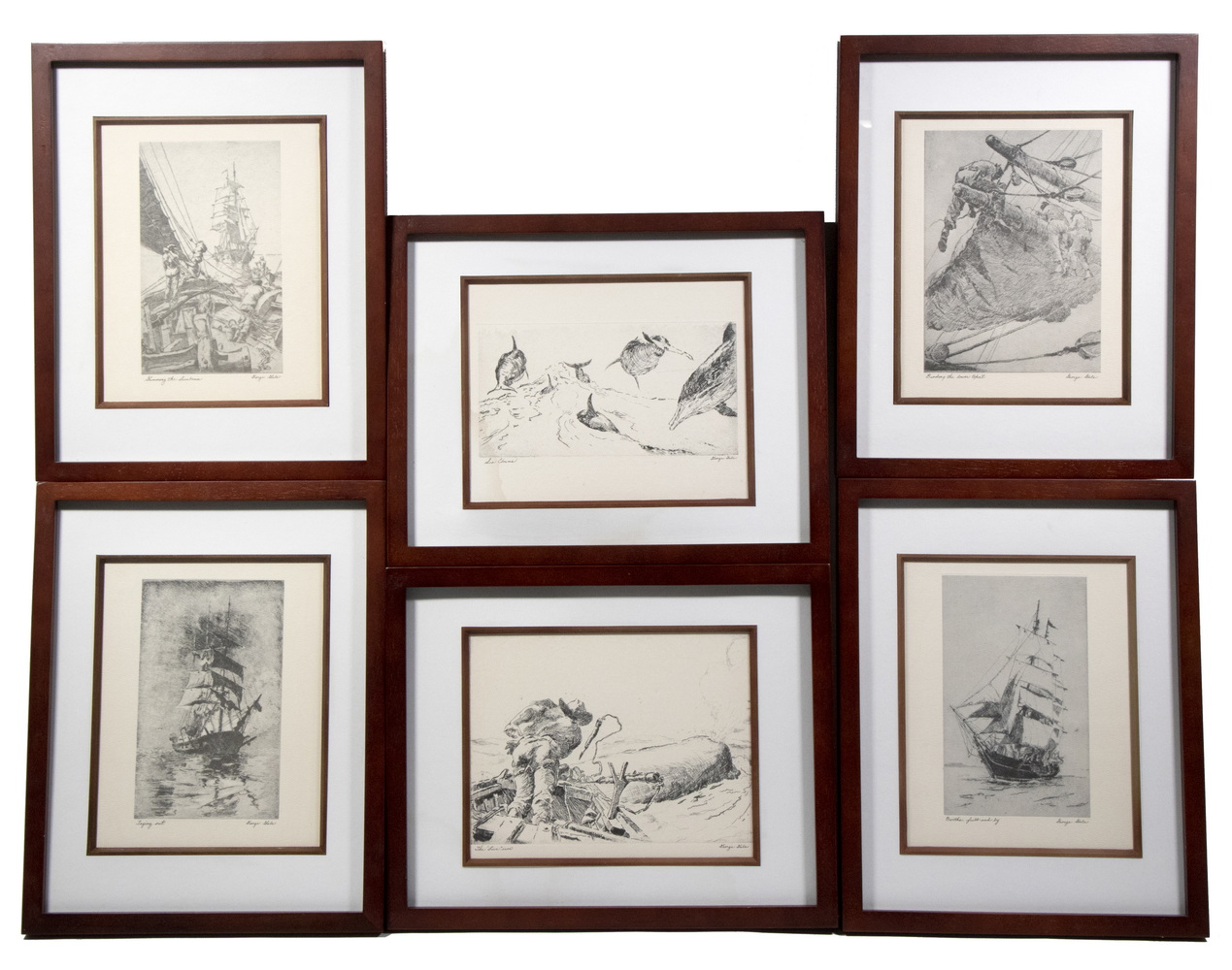 Appraisal: SET OF WHALING PRINTS BY GEORGE GALE RI - FRAMED