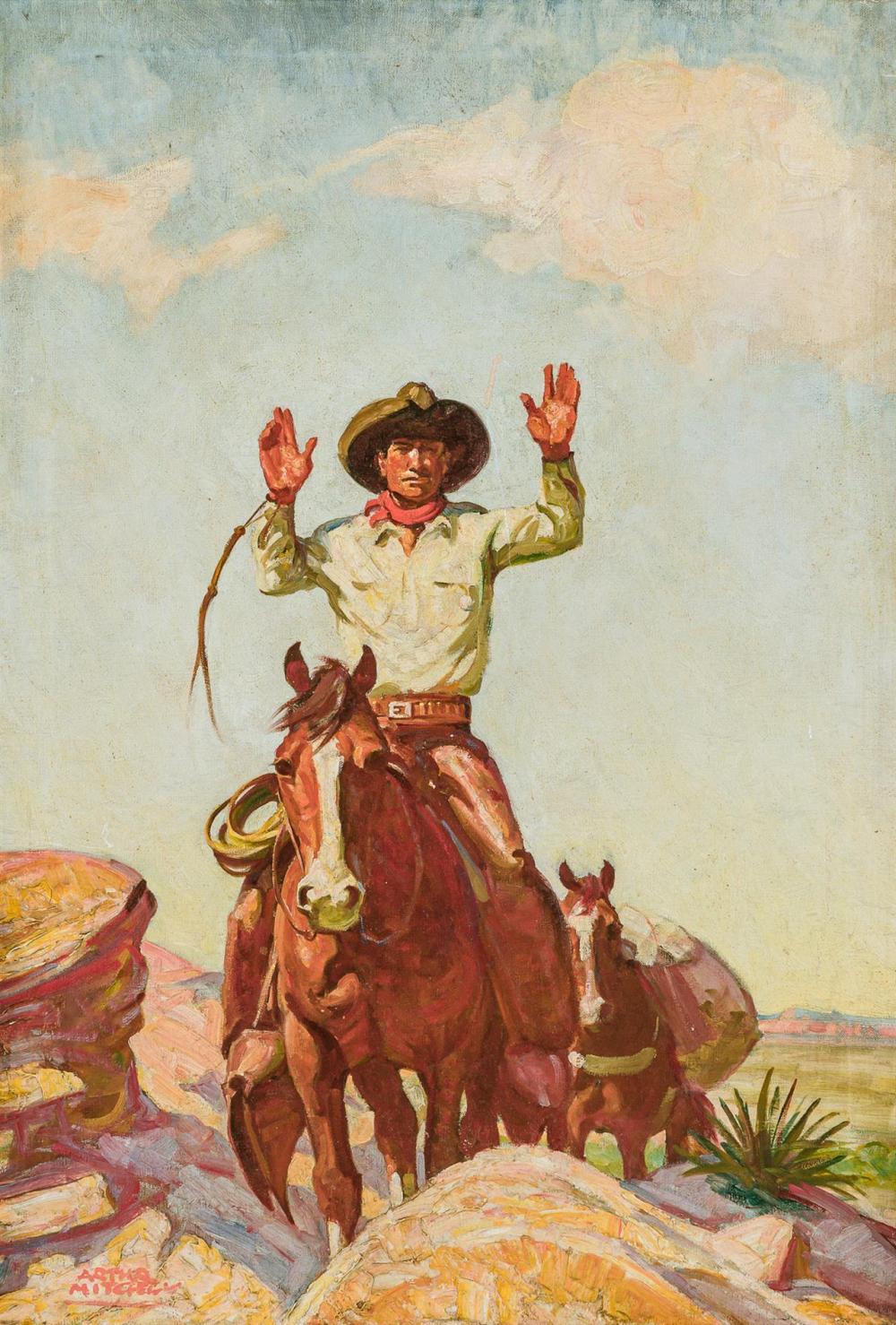 Appraisal: ARTHUR ROY MITCHELL American - Hands Up Cowboy oil on