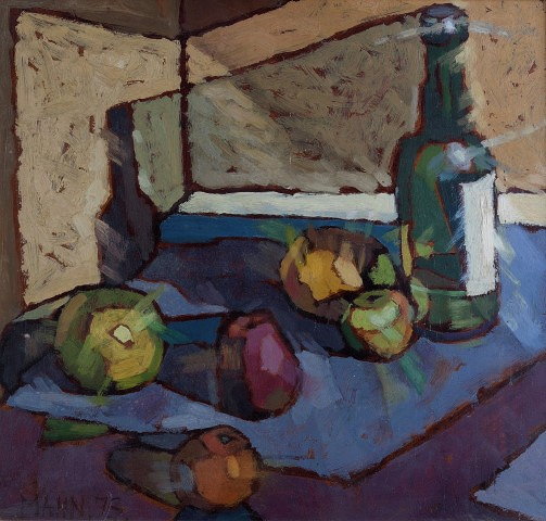 Appraisal: Cyril Mann British - Still life of fruit and bottles