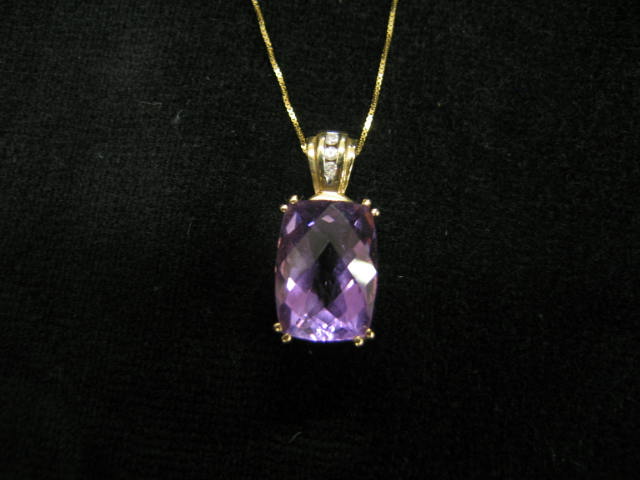 Appraisal: Amethyst Diamond Pendant rich cushion cut gem in k yellow