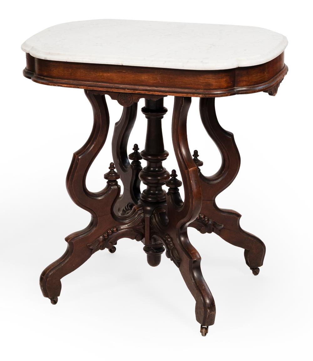 Appraisal: VICTORIAN MARBLE-TOP TABLE CIRCA HEIGHT LENGTH WIDTH VICTORIAN MARBLE-TOP TABLE