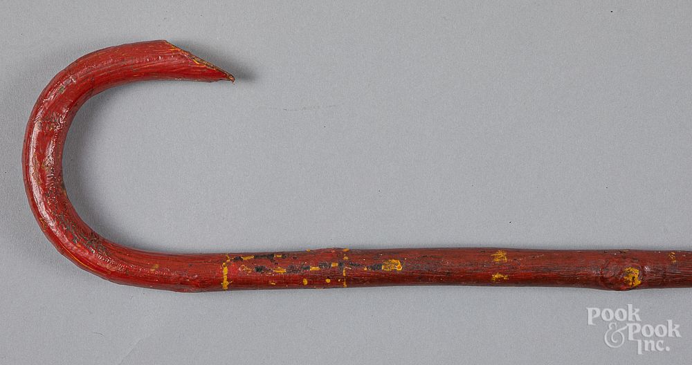 Appraisal: Red and yellow painted cane early th c Red and