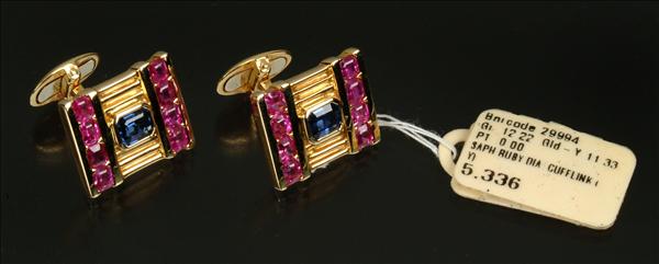 Appraisal: A pair of ruby and sapphire cufflinks by Dianoor the