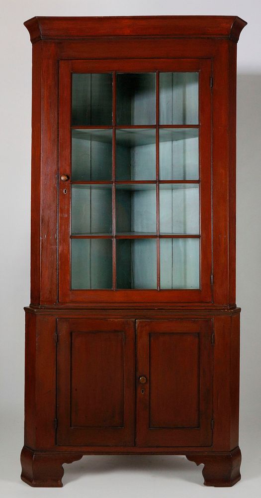 Appraisal: th c American Red Stained -Part Corner Cupboard th Century