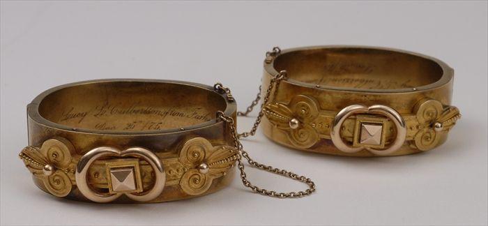 Appraisal: PAIR OF BANGLE BRACELETS With inscription